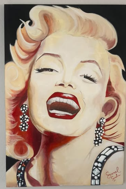 Hand-painted portrait panel with mosaic jewelry detail