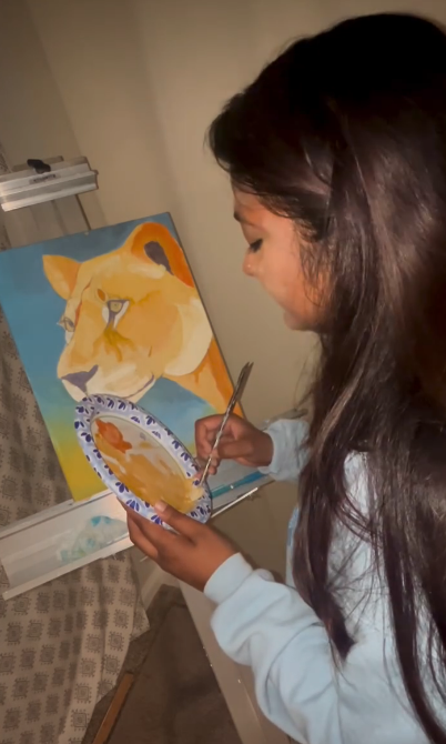 Lioness portrait being painted in progress