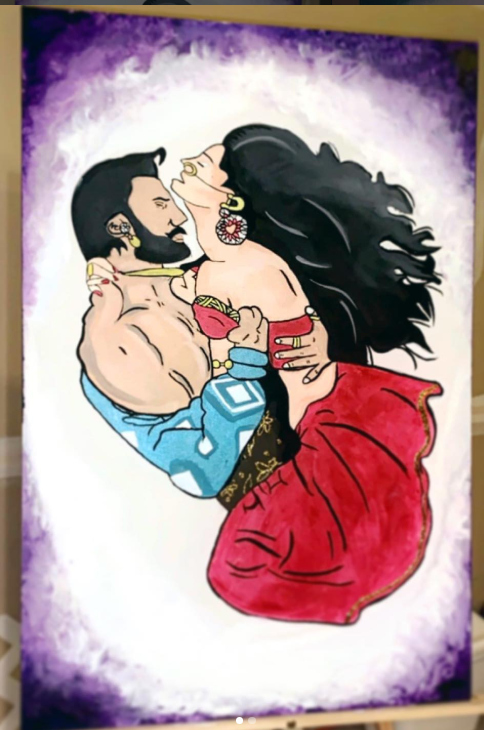Bold graphic portrait of a couple in traditional dress