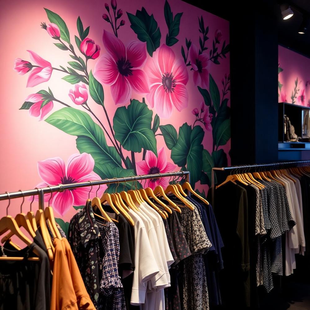Botanical mural in a boutique retail store