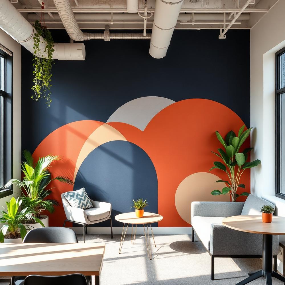 Arc mural in a startup office breakroom