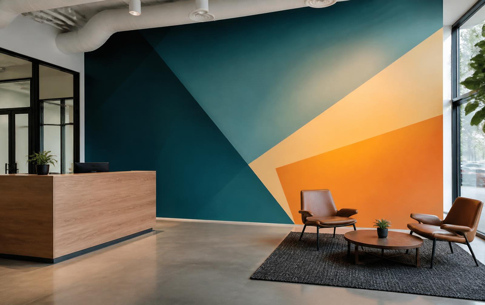 Geometric painted accent wall in a Dallas office lobby