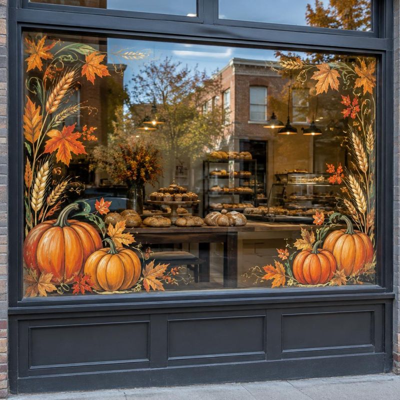 Autumn storefront window painting concept for a DFW bakery