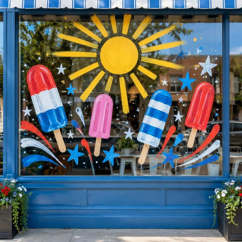 Summer storefront window painting concept for a DFW business
