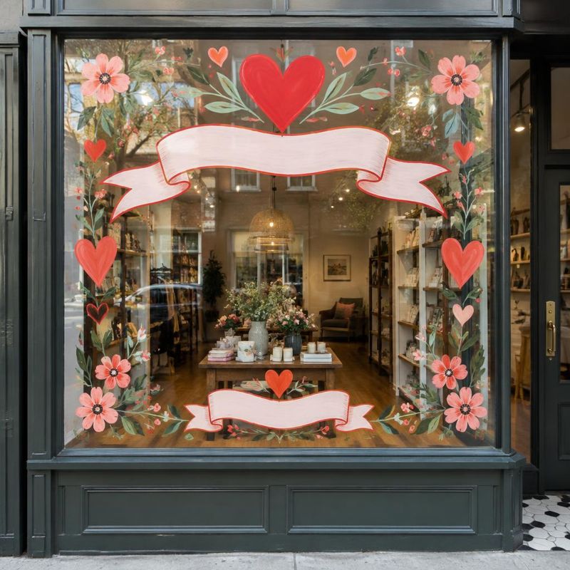 Valentine window painting concept for a DFW boutique