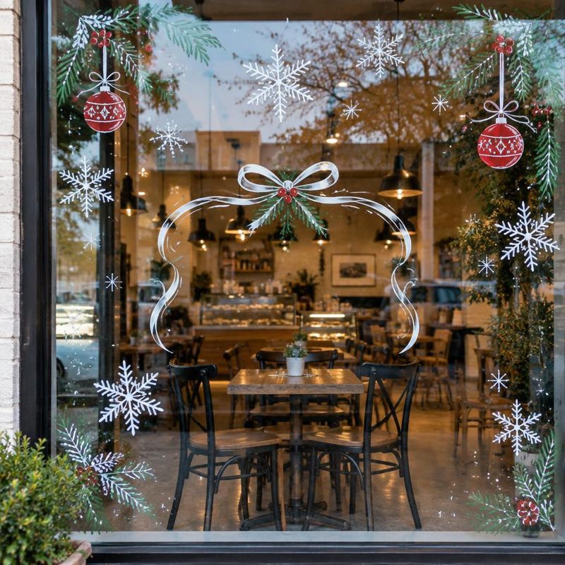 Winter holiday window painting concept for a DFW cafe
